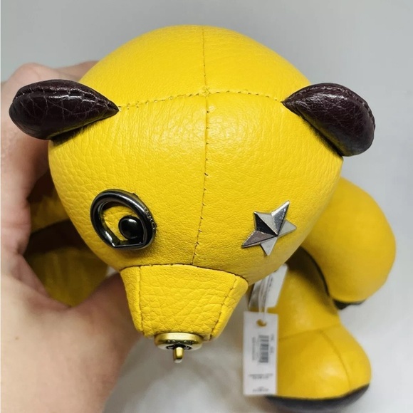 Coach Bear Paperweight Yellow Leather Gunmetal Hardware 6 Inch - Picture 10 of 14